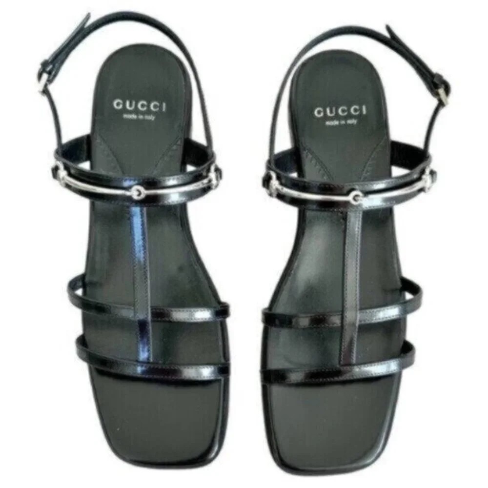 NIB Gucci Divine Horsebit Nero Black Caged Leather Slingback Sandals Size 7.5 - Picture 5 of 16